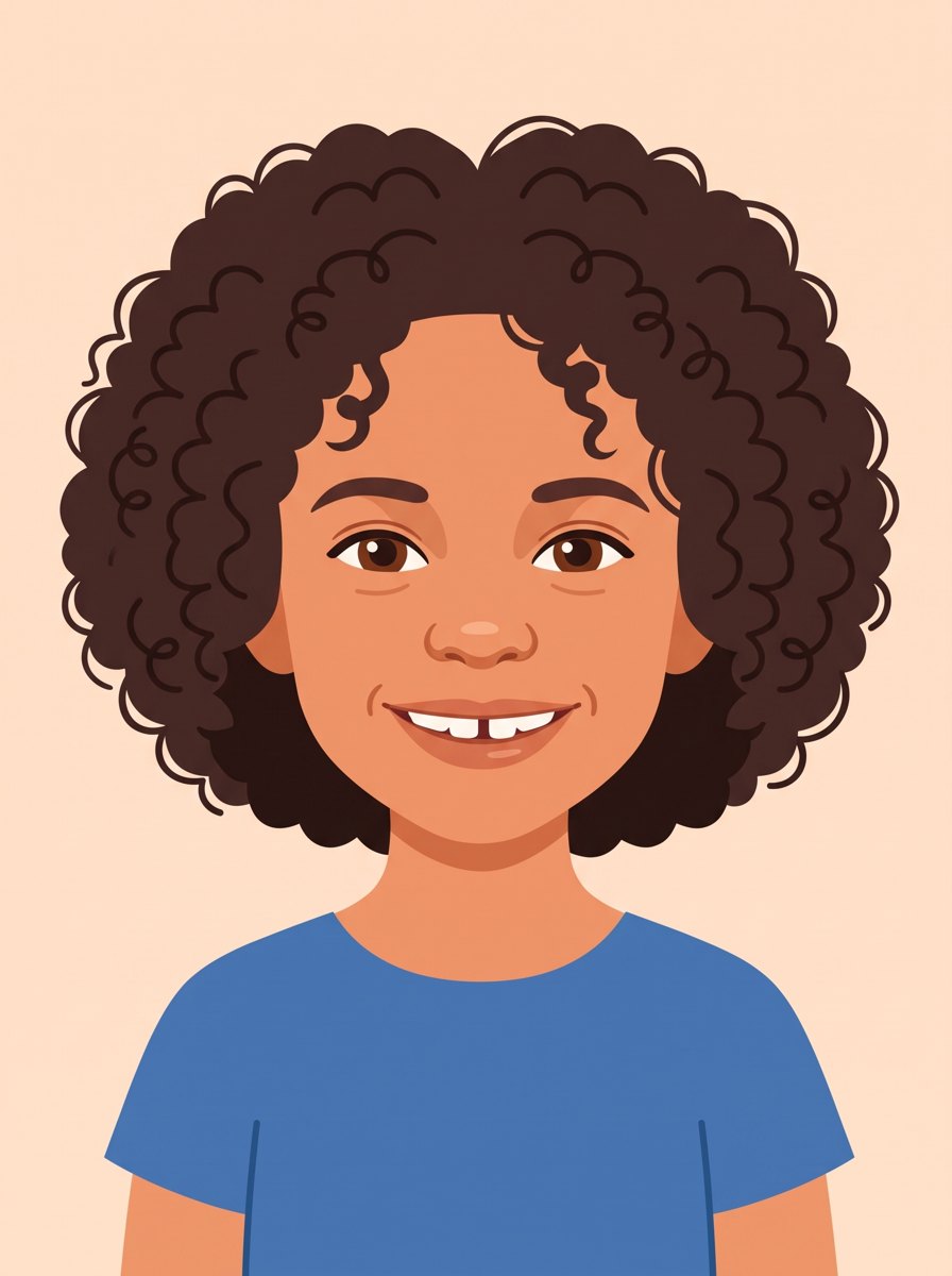 Sample child drawn in a flat, bright vector style